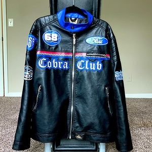 2XL leather varsity racing style coat 🔥 Black & Blue ⚫️🔵